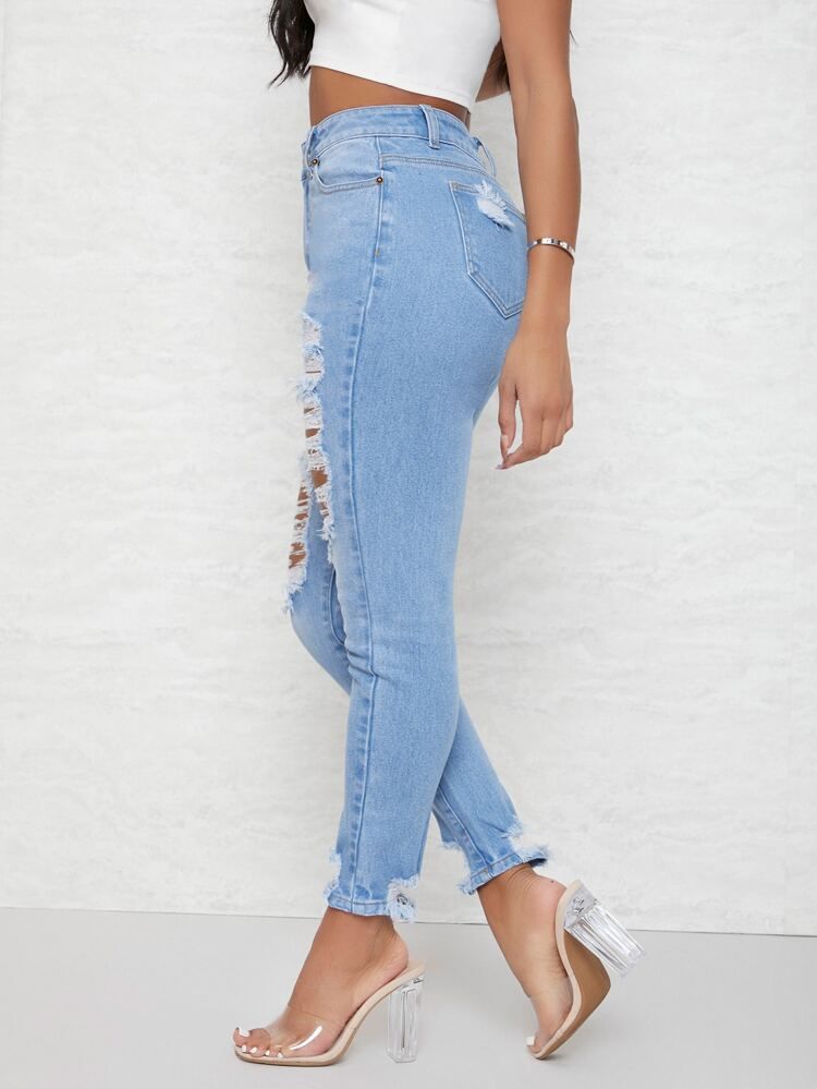 SHEIN SXY Curvy High Waist Ripped Skinny Jeans | SHEIN