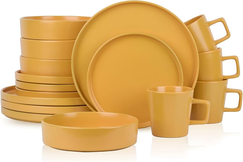 Stone lain Cleo Stoneware Dinnerware Set, 16-Piece Service for 4, Yellow | Amazon (US)