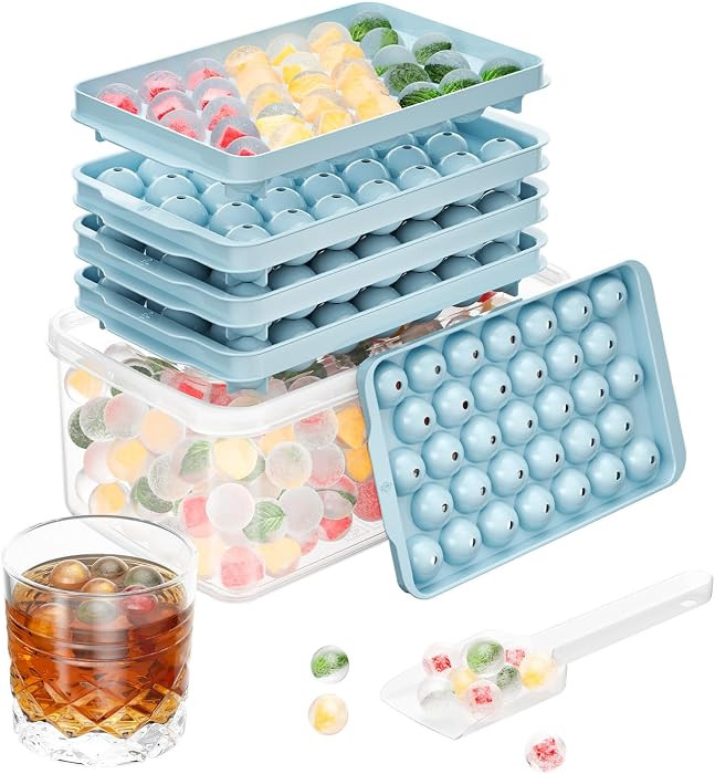 Optish 3 Pack Ice Trays for Freezer, 99 PCS Ice Cube Tray with Lid and Bin, Round Ice Cube Mold, ... | Amazon (US)