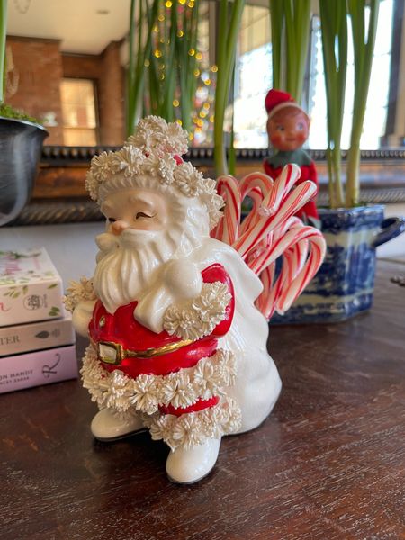 This Vintage Santa with Spaghetti Trim is so adorable! He was originally created as a planter but I love filling his toy bag with candy canes! He was also made as a bank. Too much vintage holiday fun. I’ve curated a few spaghetti trimmed holiday pieces for you. It’s not to late to add one to your decor this season.

#LTKhome #LTKHoliday #LTKSeasonal