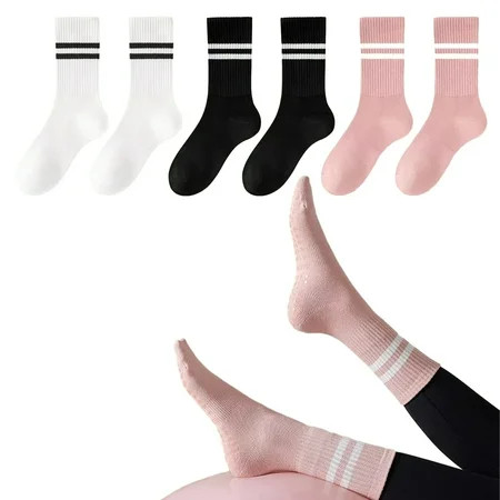 Hefilesy 3pairs Cotton Made Anti-Slid Bottom Socks Fine Stitching Strong Grip And Fitness | Walmart (US)