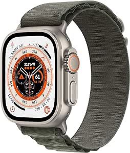 Apple Watch Ultra [GPS + Cellular 49mm] Titanium Case with Green Alpine Loop, Medium (Renewed) | Amazon (US)