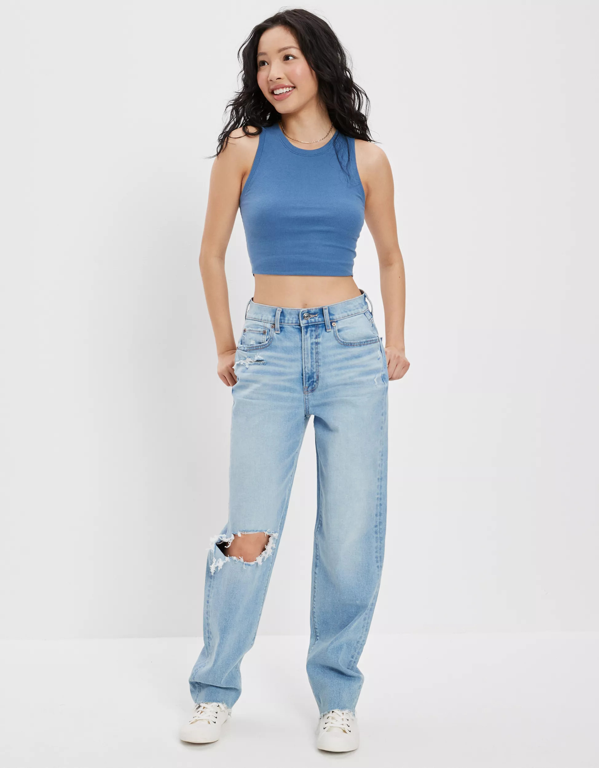 AE Stretch Ripped Highest Waist Baggy Straight Jean | American Eagle Outfitters (US & CA)