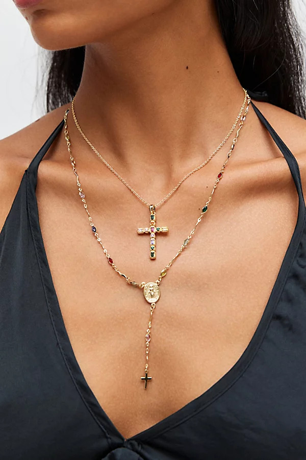 Blair Cross Layered Necklace in Gold, Women's at Urban Outfitters | Urban Outfitters (US and RoW)