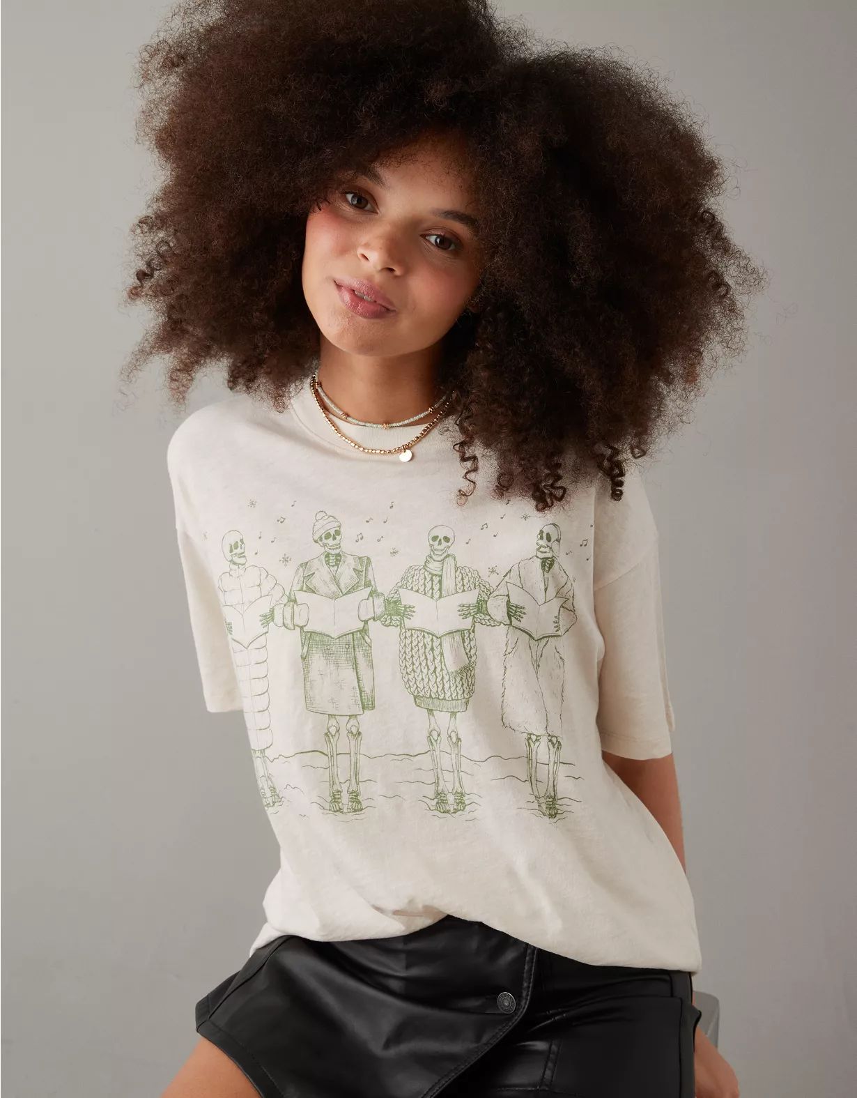 AE Oversized Holiday Skeleton Graphic T-Shirt | American Eagle Outfitters (US & CA)