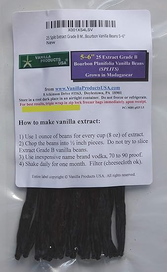 25 Split Extract Grade B Madagascar Bourbon Vanilla Beans 5~6" Vanilla Pods by Vanilla Products U... | Amazon (US)