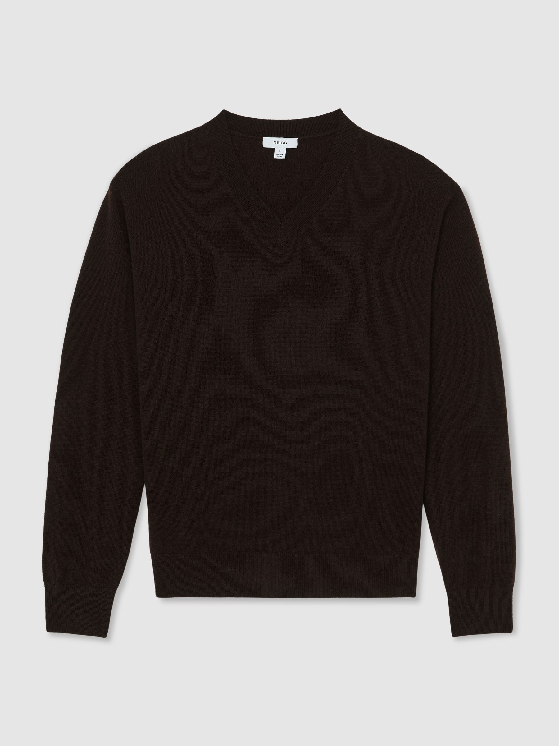 Reiss Wool-Cashmere V-Neck Jumper in Chocolate Brown - REISS | Reiss UK