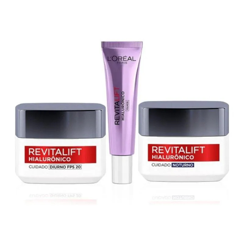 Kit Facial Creme Revitalift Hialurônico Dia + Noite + Olhos Loreal Paris | DrogaRaia (BR)