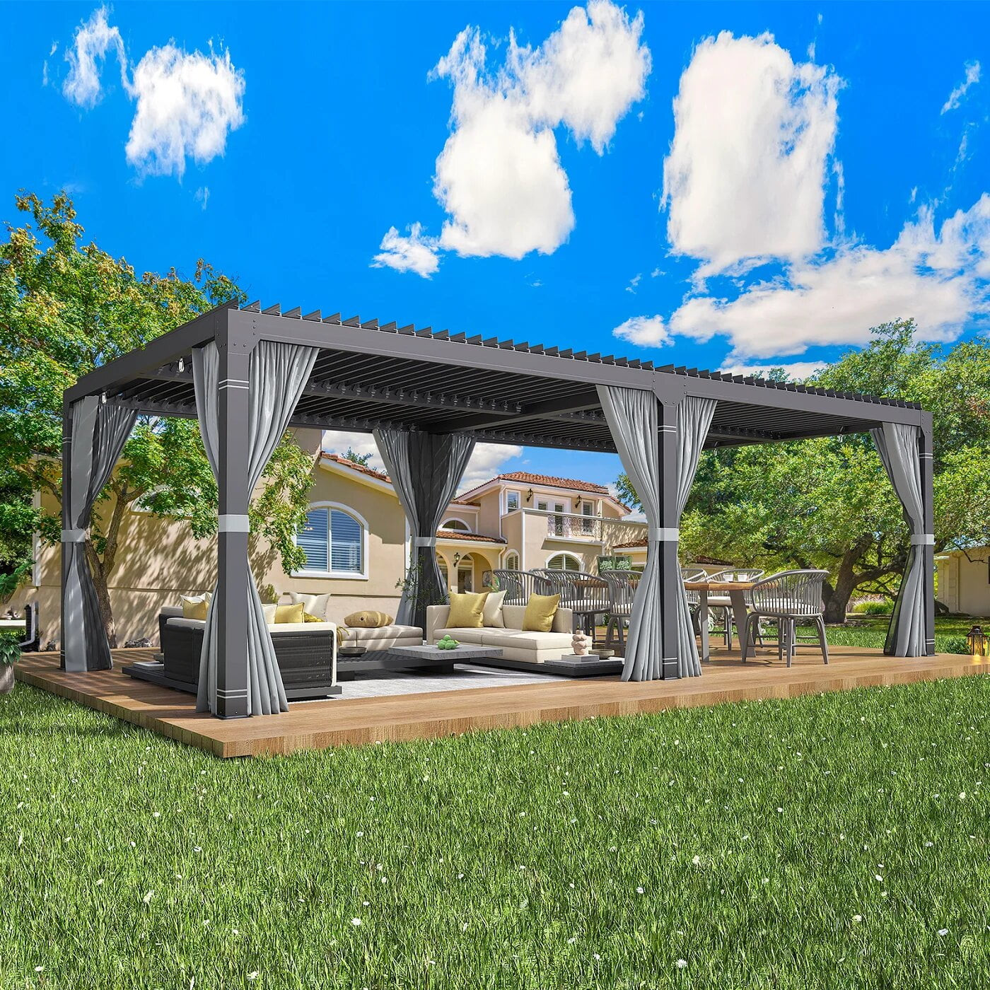 U-HOMY Louvered Pergola 12x20, All Aluminum Pergola with Adjustable Rainproof Roof,Dark Grey - Wa... | Walmart (US)