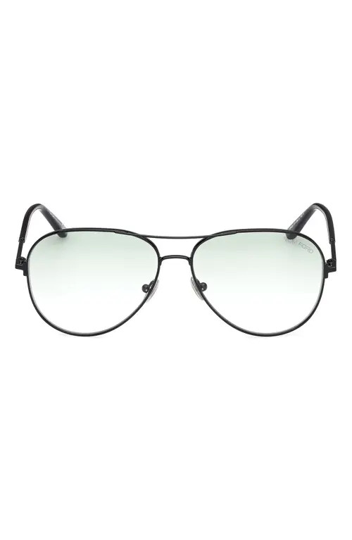 TOM FORD Clark 59mm Gradient Pilot Sunglasses in Shiny Black /Gradient Green at Nordstrom | Nordstrom