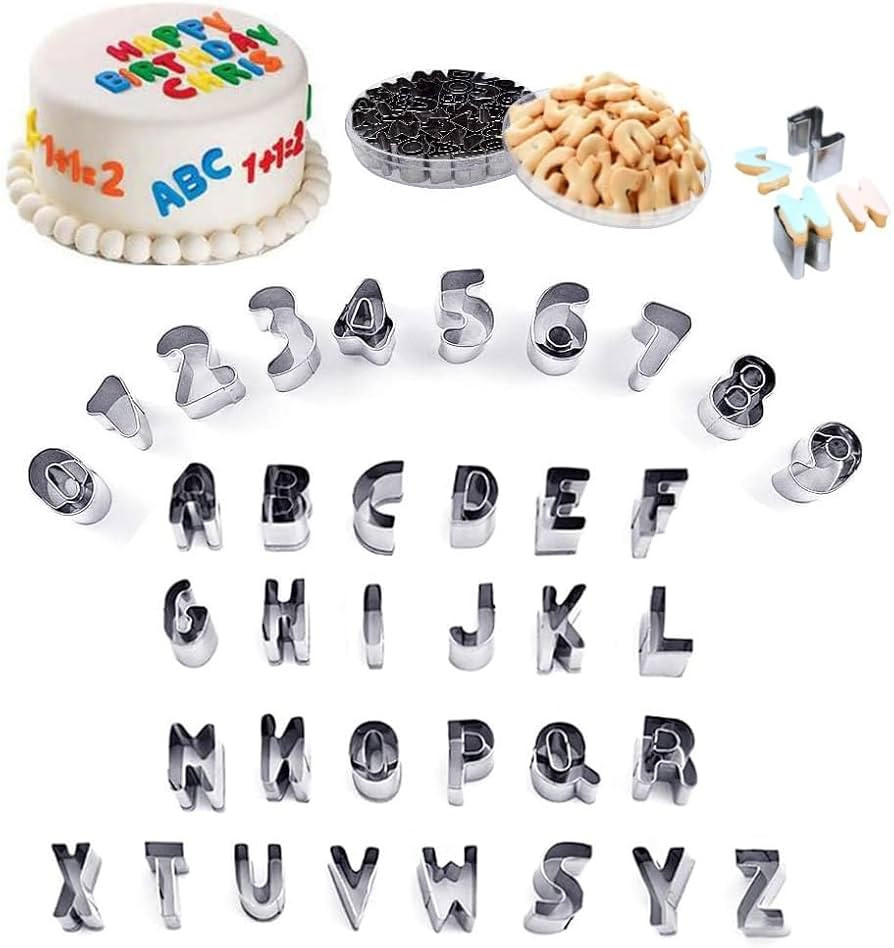 Mini Alphabet Number Cookie Cutters Sets of 37 Pieces Letter Mold Tools for Fondant Biscuit,Cake,... | Amazon (US)