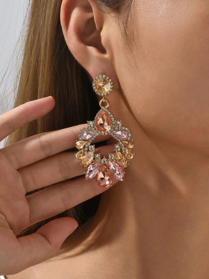 1pair Geometric Pink Glass Earrings | SHEIN