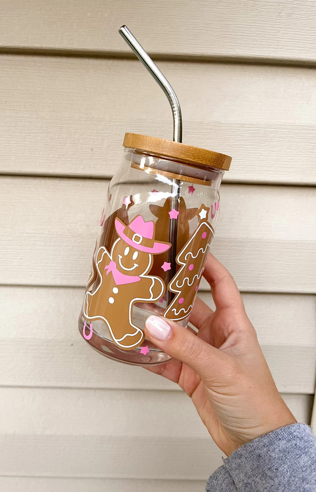 Cowboy Gingerbread Christmas Glass Can Cup, Boba Cup, Glass Can, Christmas Gift, Festive Holiday ... | Etsy (US)