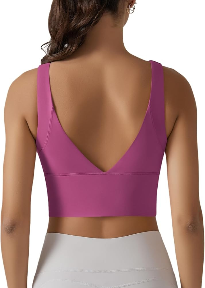 ABOCIW Longline Sports Bra for Women V Back Wireless Padded Medium Support Yoga Bra Workout Crop ... | Amazon (US)