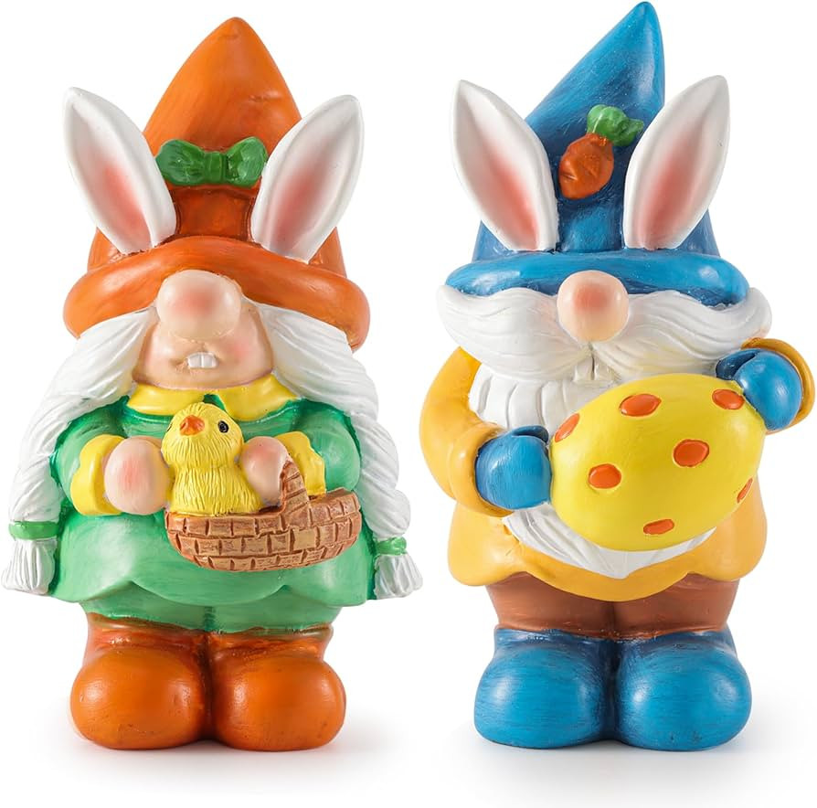 WINTS 2PCS Easter Bunny Gnome Figurine, Spring Bunny Gnome with Pastel Eggs&Chick Decoration,East... | Amazon (US)