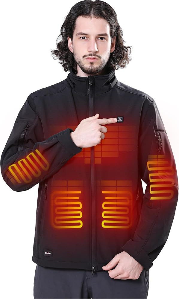 DEWBU Soft Shell Heated Jacket for Men with 12V Battery Pack and Detachable Hood Outdoor Electric... | Amazon (US)