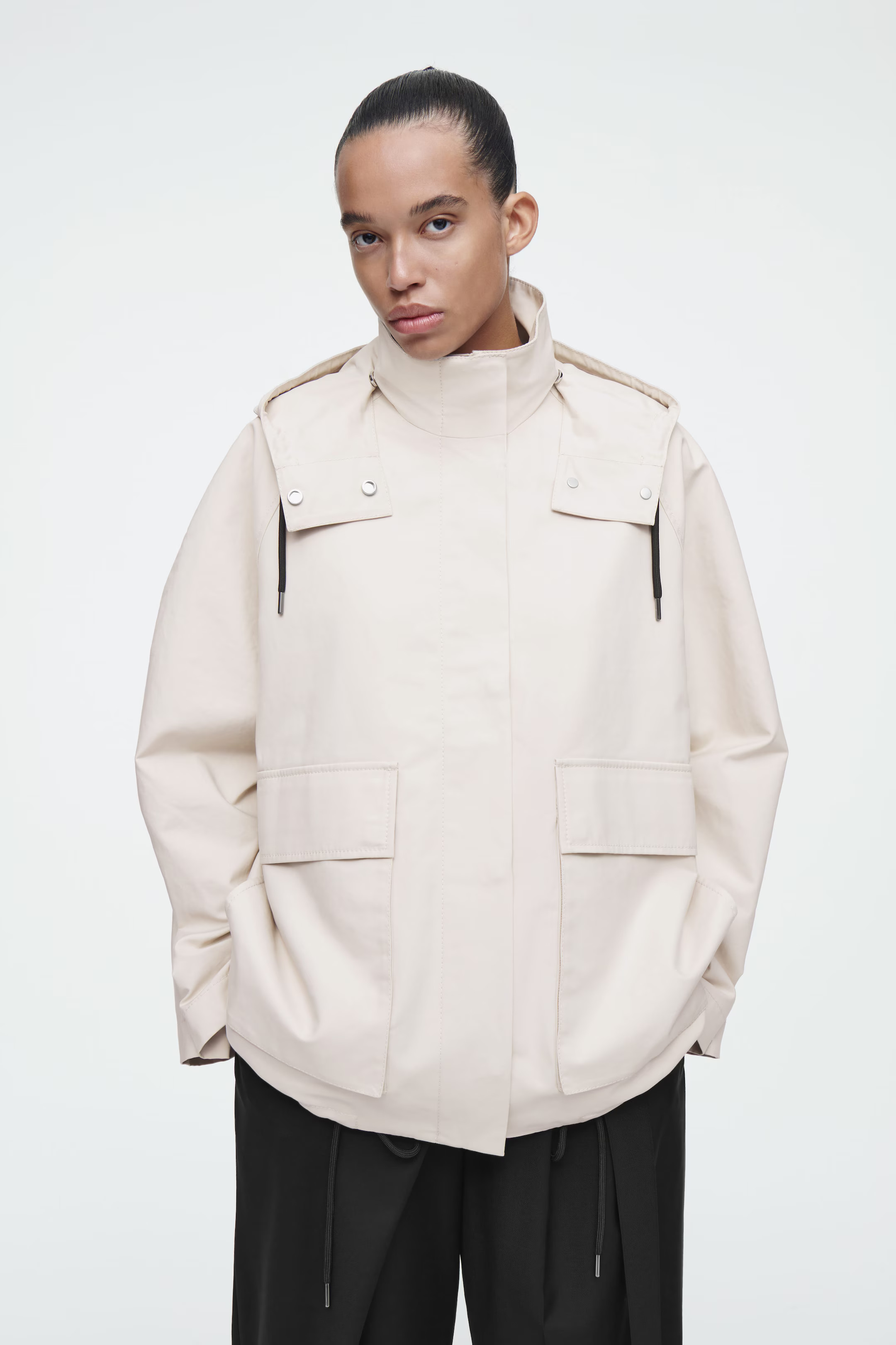 HOODED COTTON UTILITY JACKET - LIGHT BEIGE | COS UK