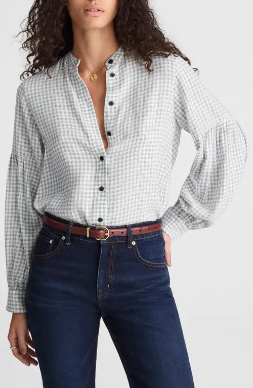 Madewell Band Collar Flannel Button-Up Shirt in Winter White at Nordstrom, Size Small | Nordstrom