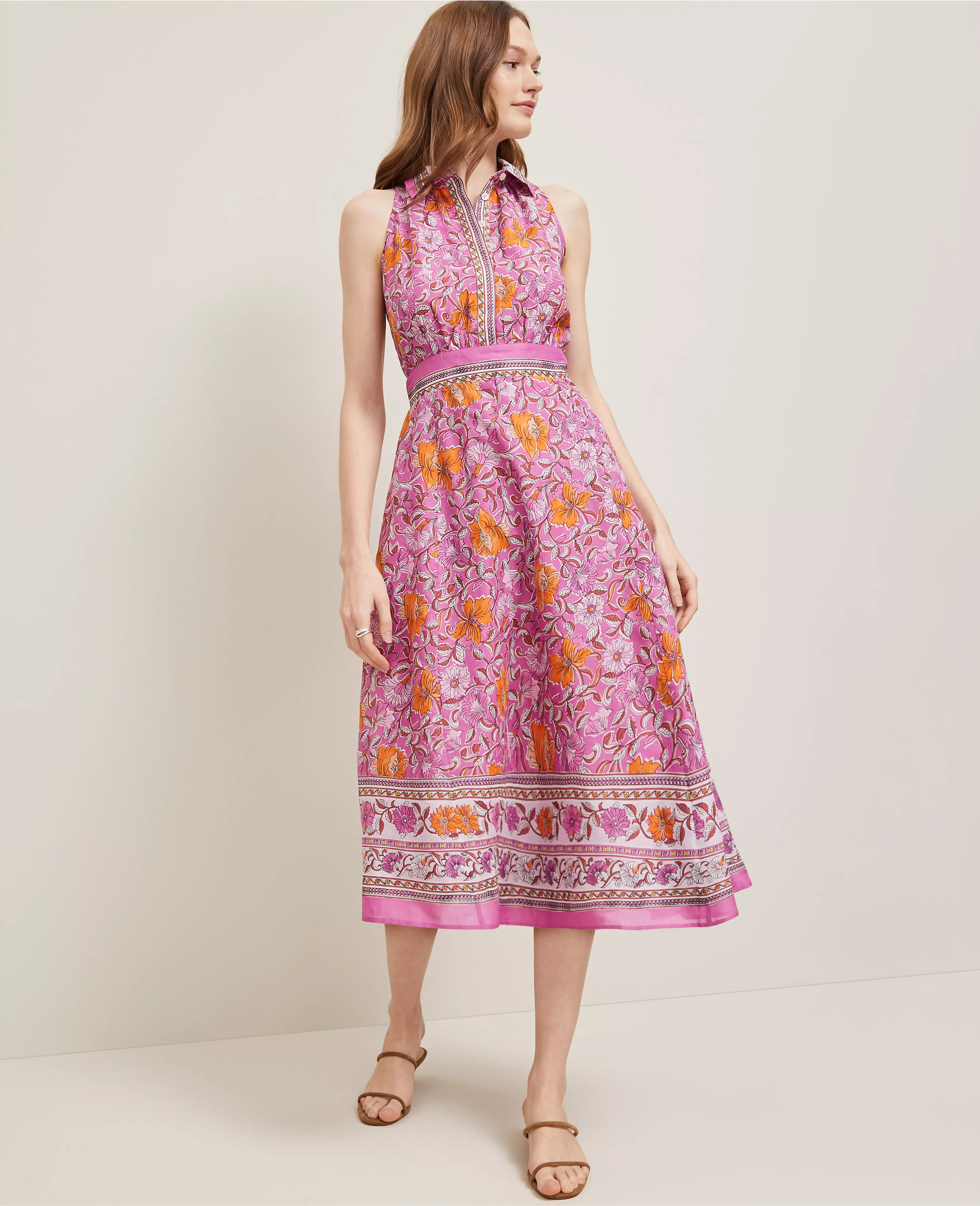 Petite Floral Sleeveless Flare Shirtdress | Ann Taylor