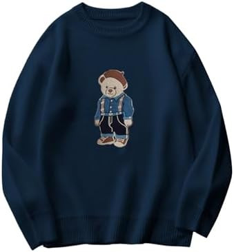 SHENHE Men's Oversized Crew Neck Cute Bear Sweater Vintage Unisex Preppy Graphic Sweater Jumper | Amazon (US)