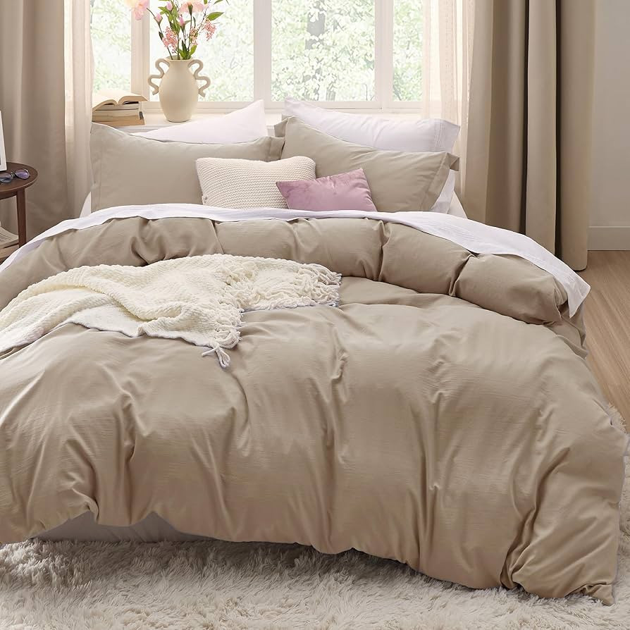 Bedsure Light Brown Duvet Cover Queen Size - 3 Pieces Prewashed Cotton-Like Extra Soft Bedding Se... | Amazon (US)