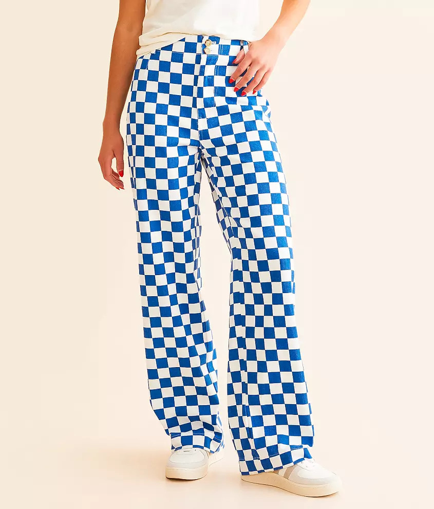 High Rise Wide Leg Checkerboard Pant | Buckle