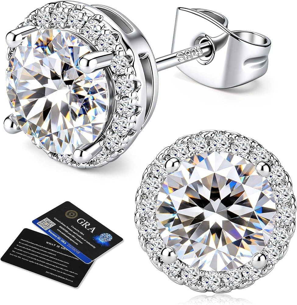 Moissanite Diamond Stud Earrings for Women 925 Sterling Silver Post 18K White Gold Plated Earring... | Amazon (US)