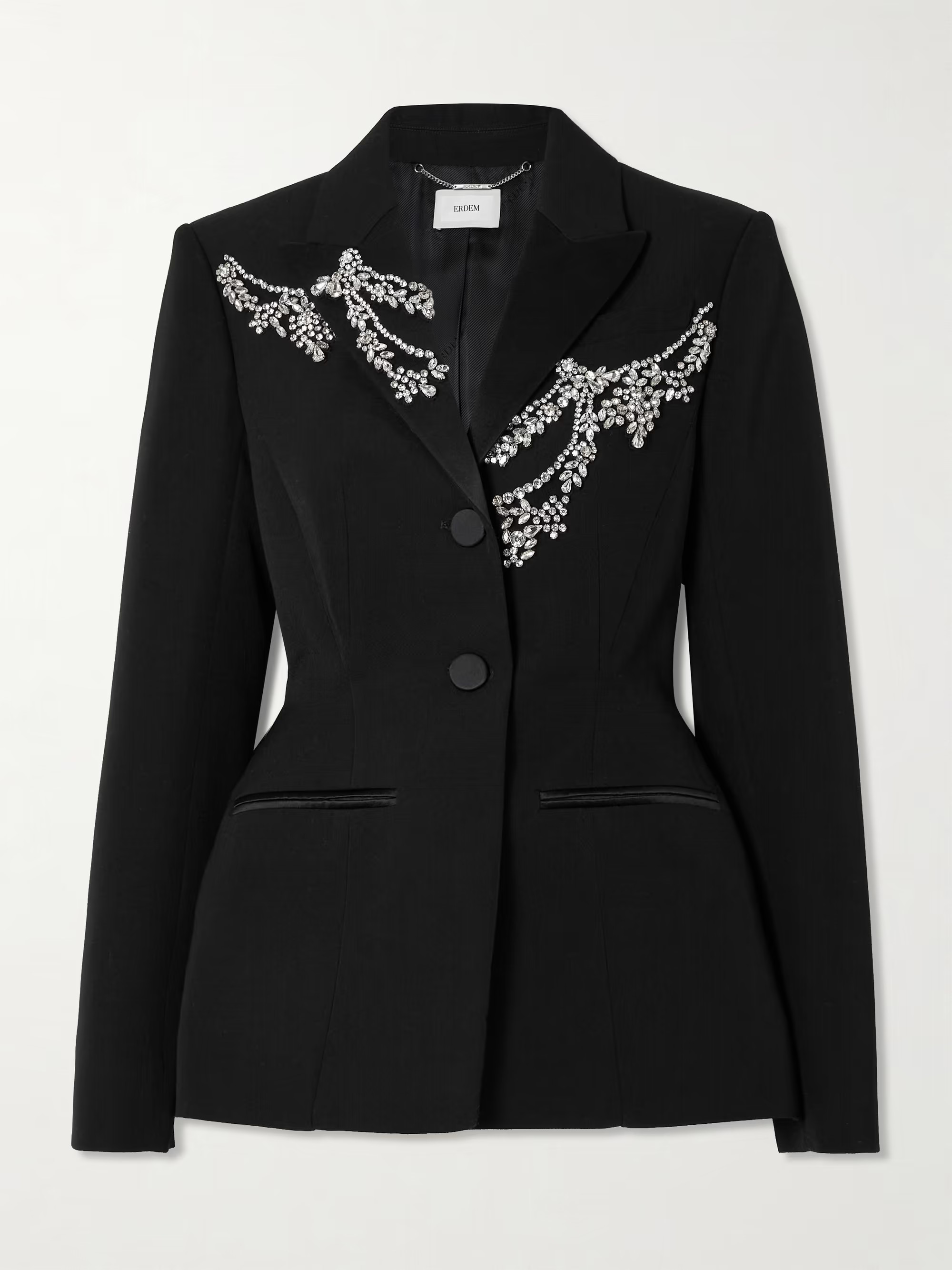 Crystal-embellished silk satin-trimmed grain de poudre wool blazer | NET-A-PORTER (UK & EU)