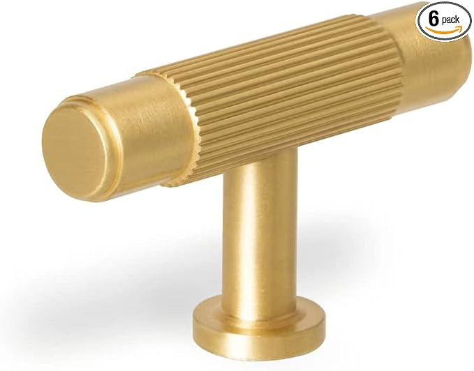 6 Pack Brushed Gold Drawer Knobs, Solid Brass Dresser Kitchen Bathroom Cabinet Pulls, 2.08 Inch T... | Amazon (US)