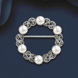 Signature Silver Marcasite & Pearl Wreath Brooch | John Greed Jewellery (UK)