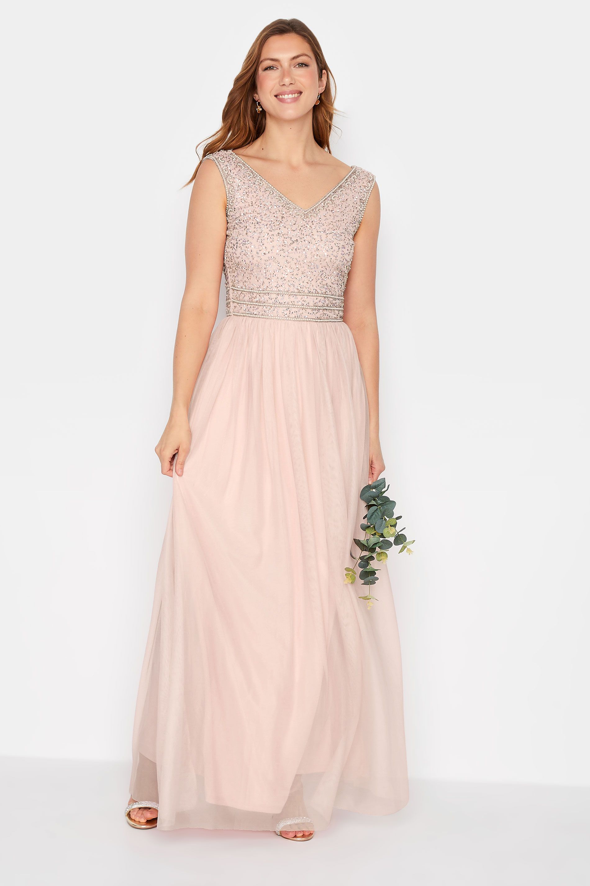 LTS Tall Blush Pink Sequin Hand Embellished Maxi Dress | Long Tall Sally