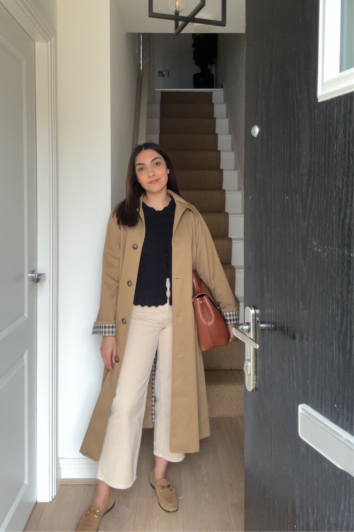 Petite friendly, petite jeans, wide leg jeans, cream jeans, beige jeans, off white jeans, h&m, suede loafers, mango, trench coat, sezane, polene bag, pointelle cardigan, black cardigan, autumn fashion 2024, casual autumn outfit 

#LTKfindsunder50 #LTKSeasonal #LTKeurope