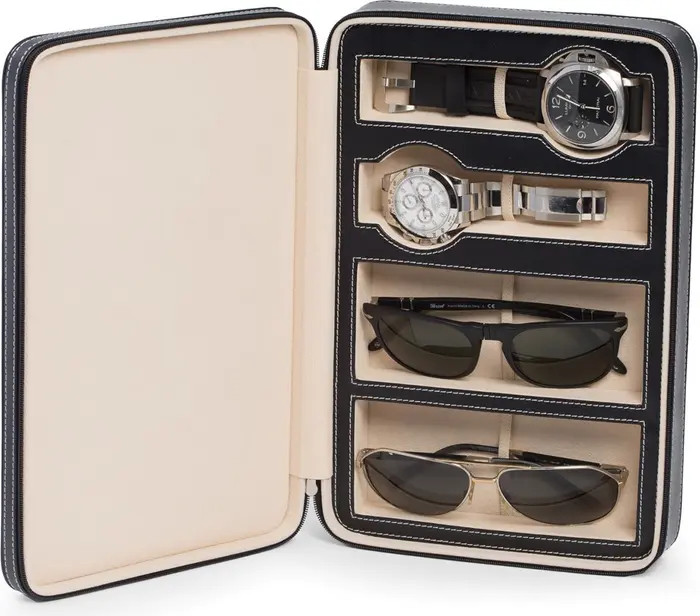 Two-Watch & Two-Sunglasses Leather Travel Case | Nordstrom