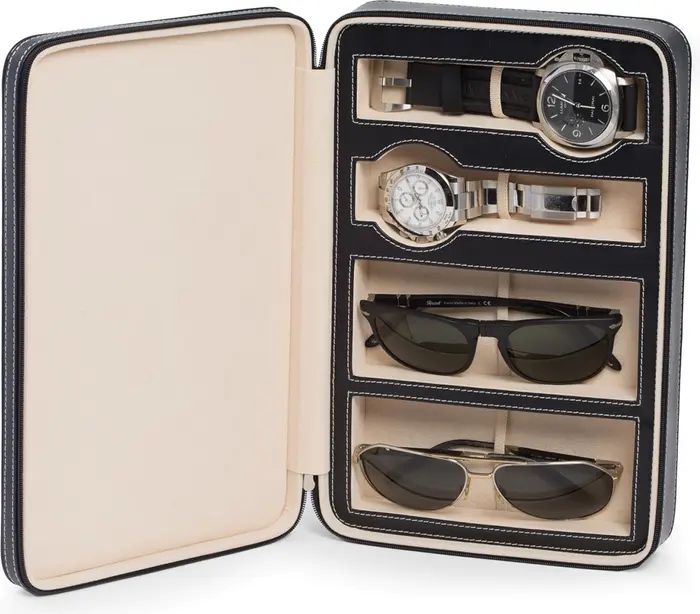 Two-Watch & Two-Sunglasses Leather Travel Case | Nordstrom