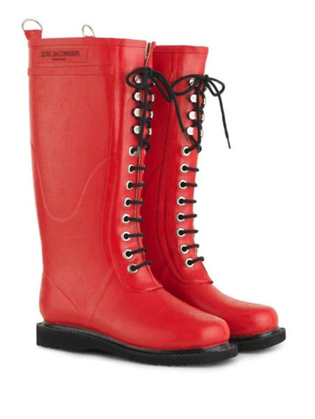 Long Length Rubber Lace Up Wellington Boots Red Rub1 303 | Trouva (Global)