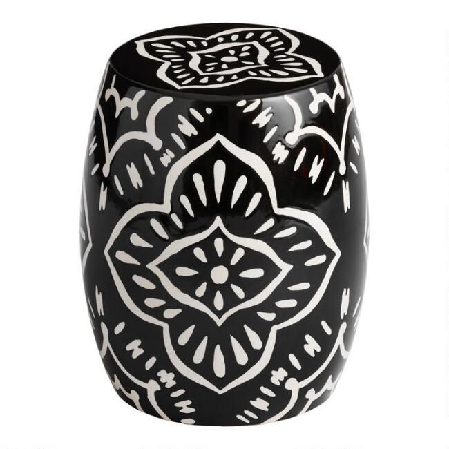 Black And White Cement Arianna Outdoor Accent Stool | World Market
