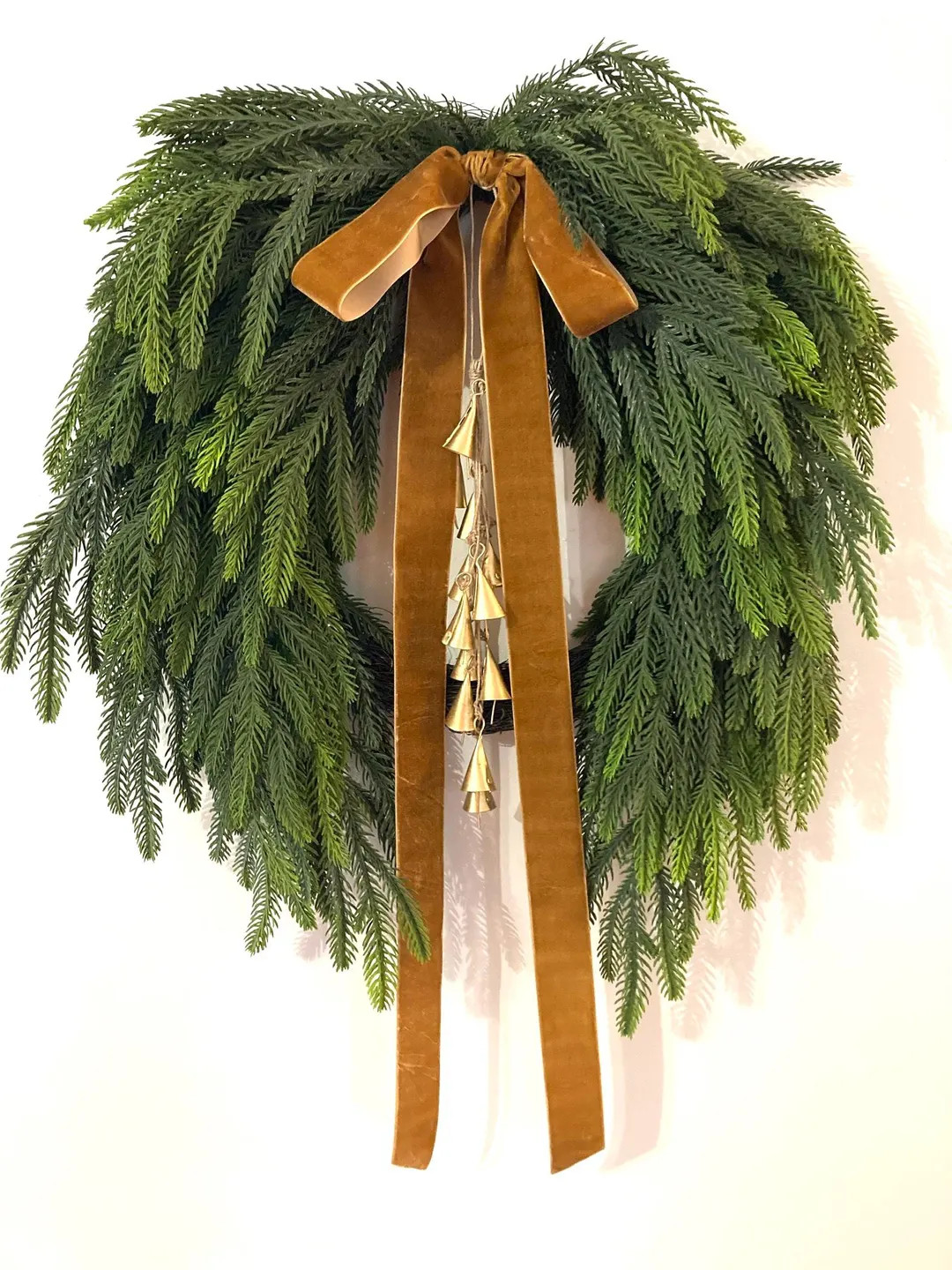 Christmas Wreath Bow Ribbon With Bells, Tan Camel Velvet Christmas Bow Wreath Bow Decor Brown Fal... | Etsy (US)