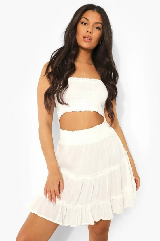 Shirred Bandeau Woven Beach Top | Boohoo.com (US & CA)