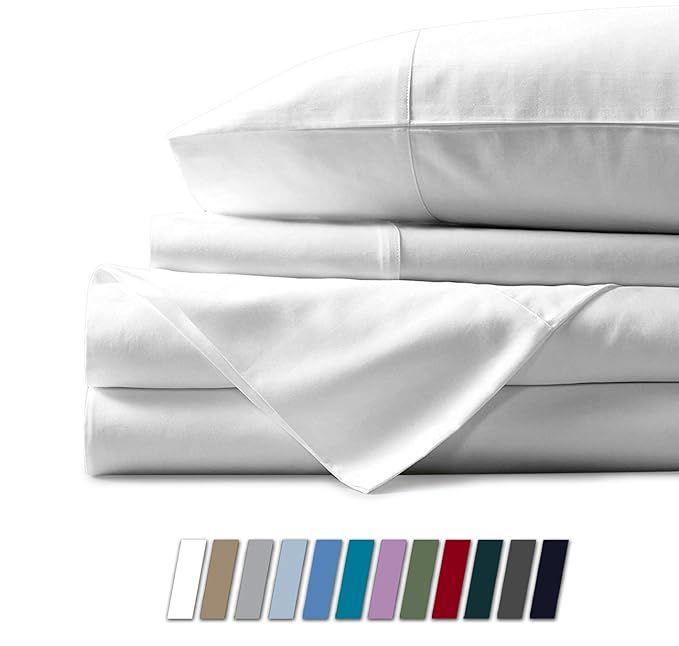 500 Thread Count 100% Cotton Sheet White Queen Sheets Set, 4-Piece Long-staple Combed Pure Cotton... | Amazon (US)