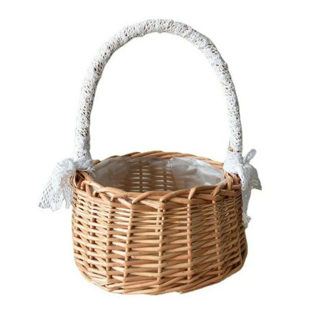 Oval Picnic Basket with Folding Handles, Willow Hand Woven Shopping Basket, Bath Toy Kids Toy Sto... | Walmart (US)