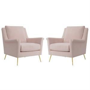 Home Square 2 Piece Mid Century Polyester Fabric Accent Chair Set in Blush | Homesquare