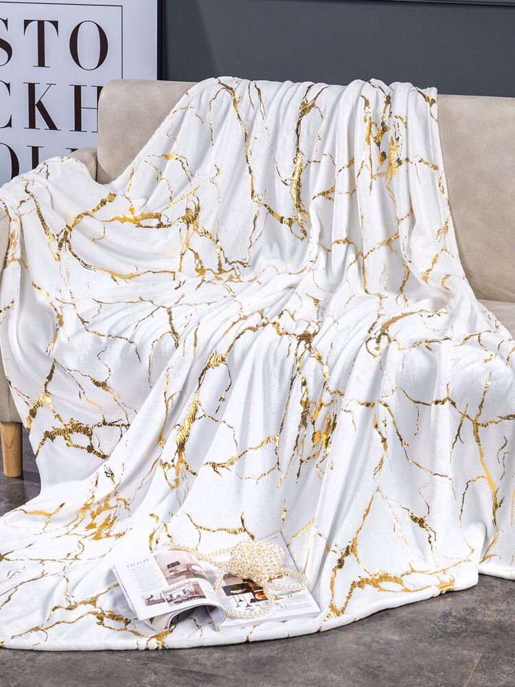 Metallic Marble Print Flannel Blanket, Modern Soft Sleeping Blanket For Bed, Sofa | SHEIN