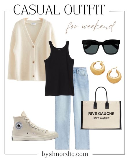Chic and easy weekend outfit: white jumper, black undershirt, denim trousers, sunglasses, and more! #casualstyle #outfitinspo #ukfashion #modestlook

#LTKU #LTKstyletip #LTKSeasonal