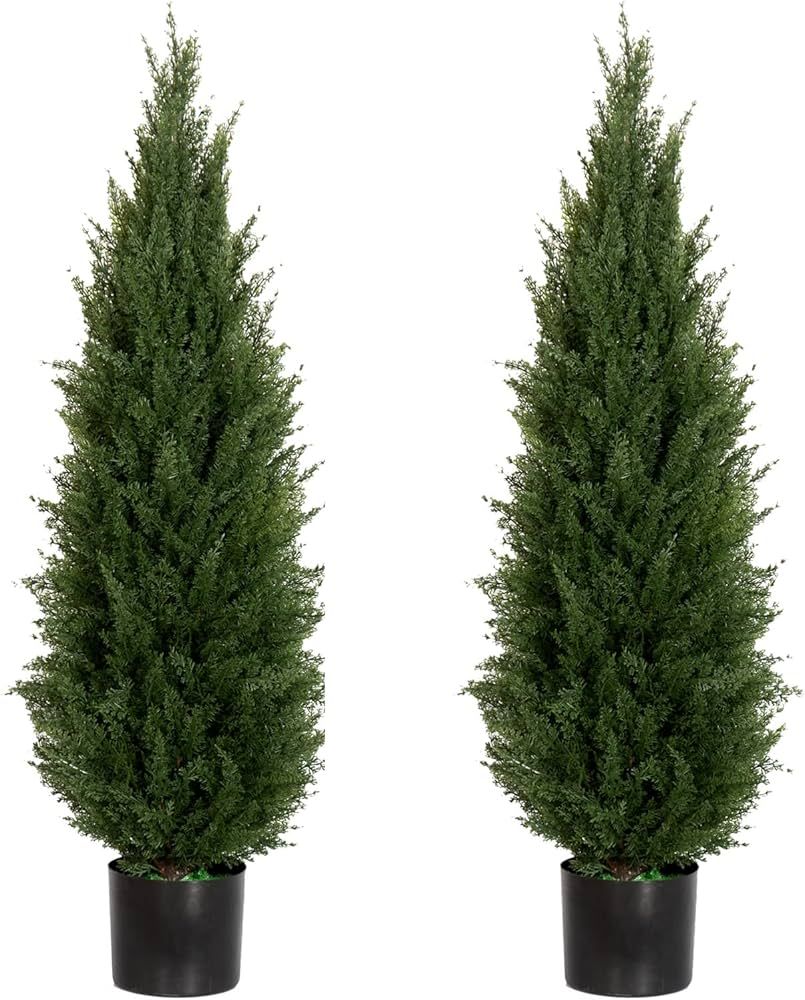 3.5ft Artificial Cedar Topiary Tree Potted Plants with UV Resistant Leaves for Home and Office De... | Amazon (US)