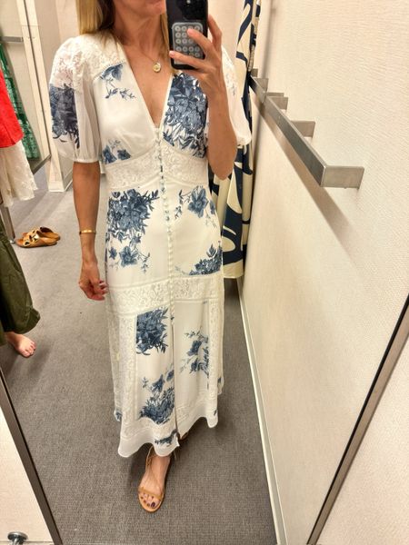 New from Nordstrom 🙌🏼 

All Saints silk floral and lace dress. Really pretty on and just unexpected in the design. Could wear to a christening, wedding guest dress, or a luncheon/elevated event. Runs a touch big we determined. Gretchen wearing a 2 here and is a 27 inch waist. 

#LTKparties #LTKstyletip #LTKover40