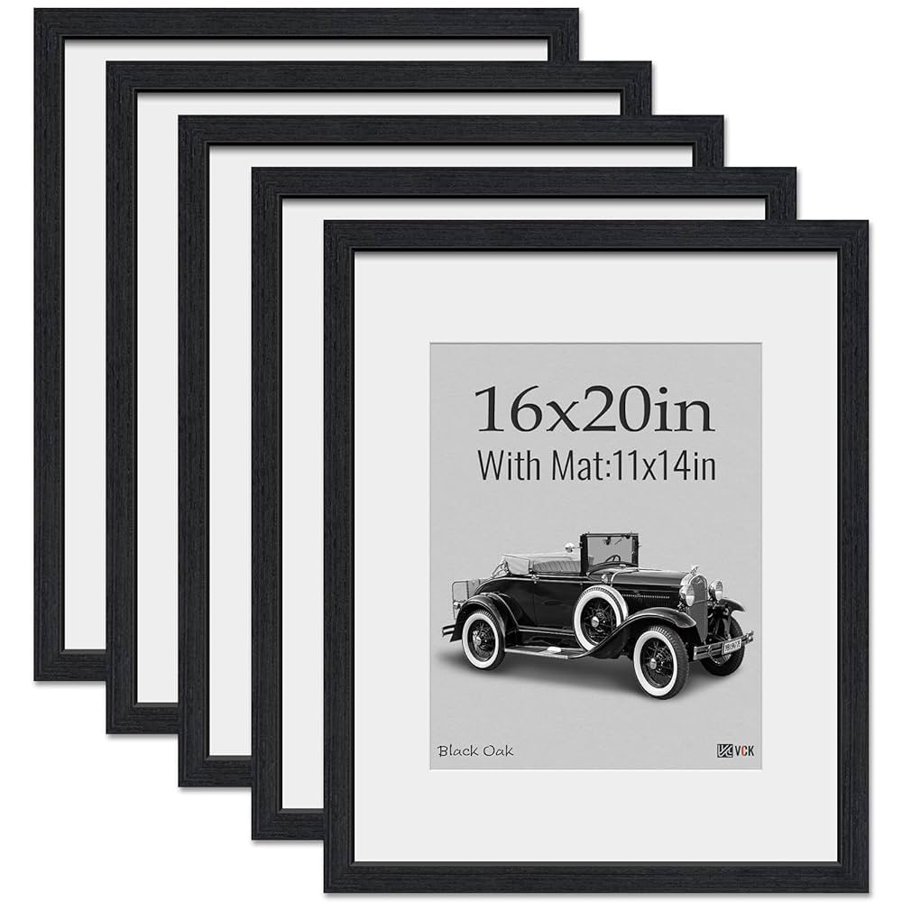 VCK 16x20 Picture Frame 5 Pack, Natural Wood Grain Black Oak & HD Glass, Display 11x14 Poster wit... | Amazon (US)