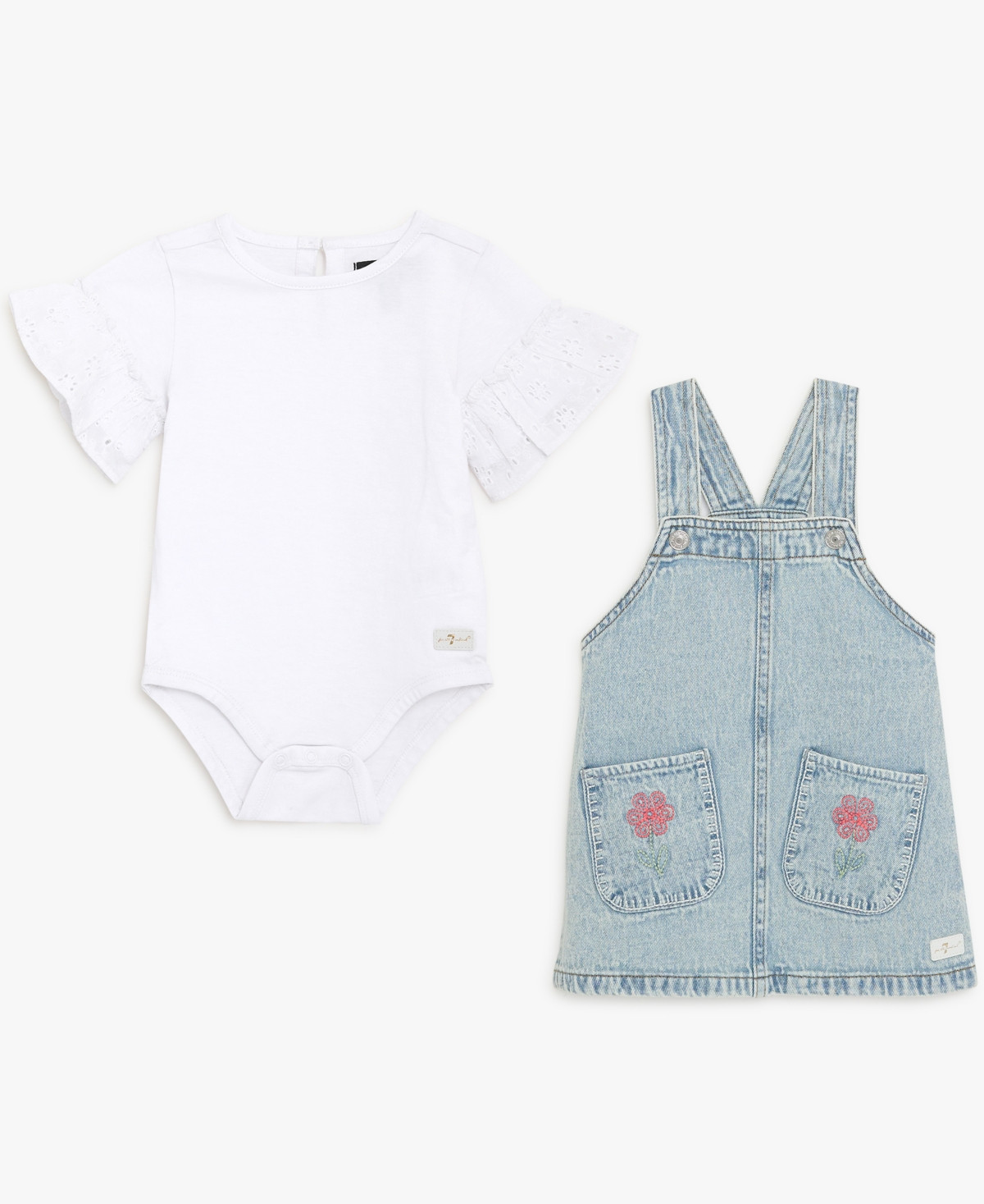 7 For All Mankind Baby Girls' Short-Sleeve Bodysuit and Jumper, 2-Piece Set - White/Blue | Macy's