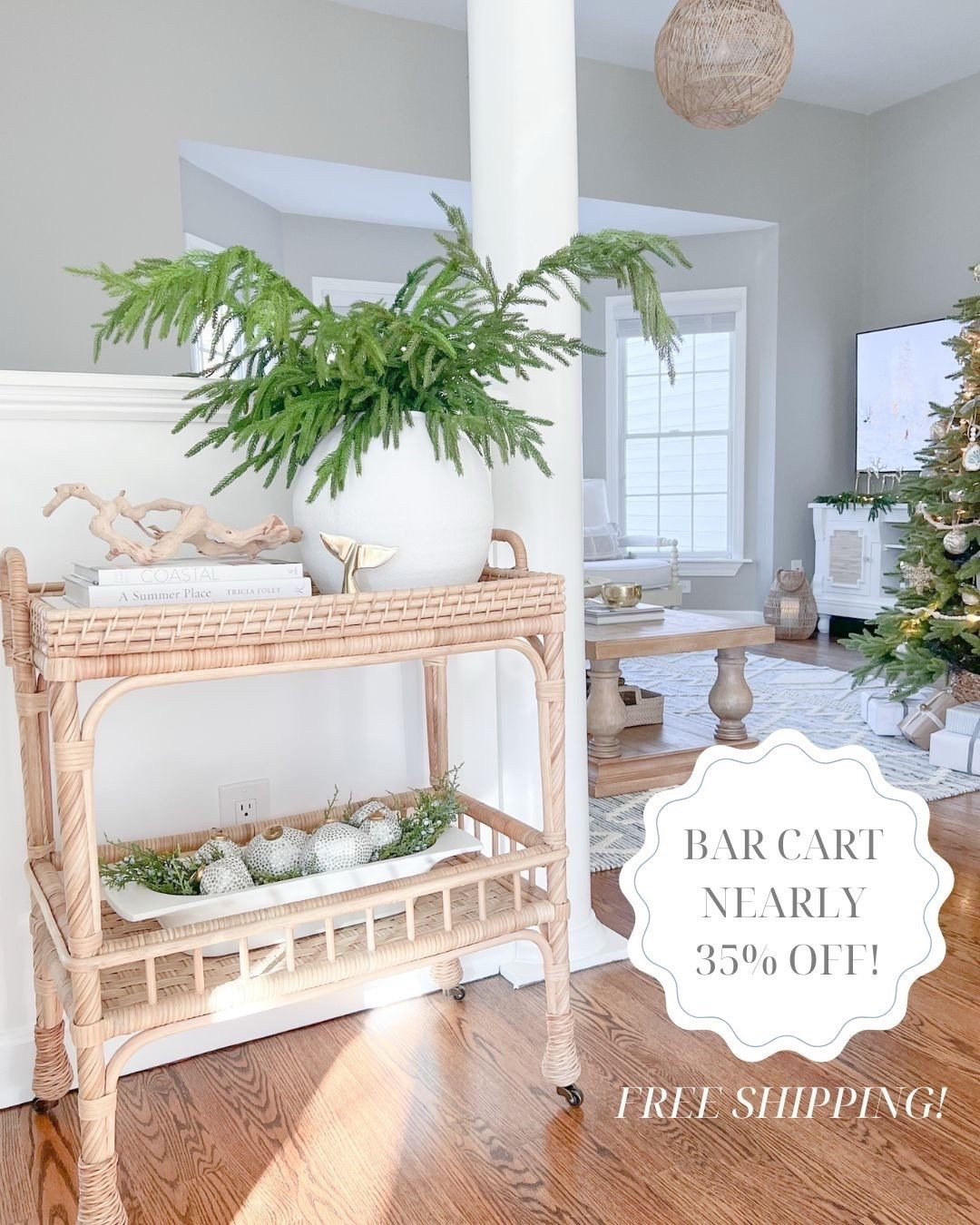 Best price I've seen on my bar cart in years!! Now nearly 35% off, with free shipping which will also save a bundle!

My living room rug & pendant light are also included in the sale!
-
Serena & Lily bar cart, woven bar cart, rattan bar cart, bar cart on sale, christmas bar cart, holiday bar cart, bar cart styling ideas, christmas decor, large white vases, living room rug, blue and white rug, 8x10 rug, 9x12 rugs, 5x7 rugs, 6x9 rugs, 11x14 rugs, ryder denim rug, serena & lily rugs, greenery, coastal coffee table books, woven tree collar, christmas tree collar, driftwood, amazon coffee table books, neutral coffee table books, bar cart decor, white dough bowl, Norfolk pine branches, afloral Norfolk pine, pine branches, amazon pine branches, christmas entertaining, black friday sales, cyber monday sales

#LTKHoliday #LTKHome #LTKSaleAlert