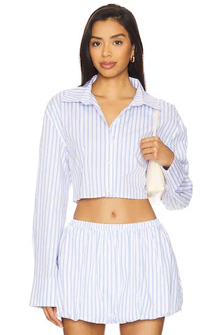Carmin Mini Skirt in Blue Stripe | Revolve Clothing (Global)