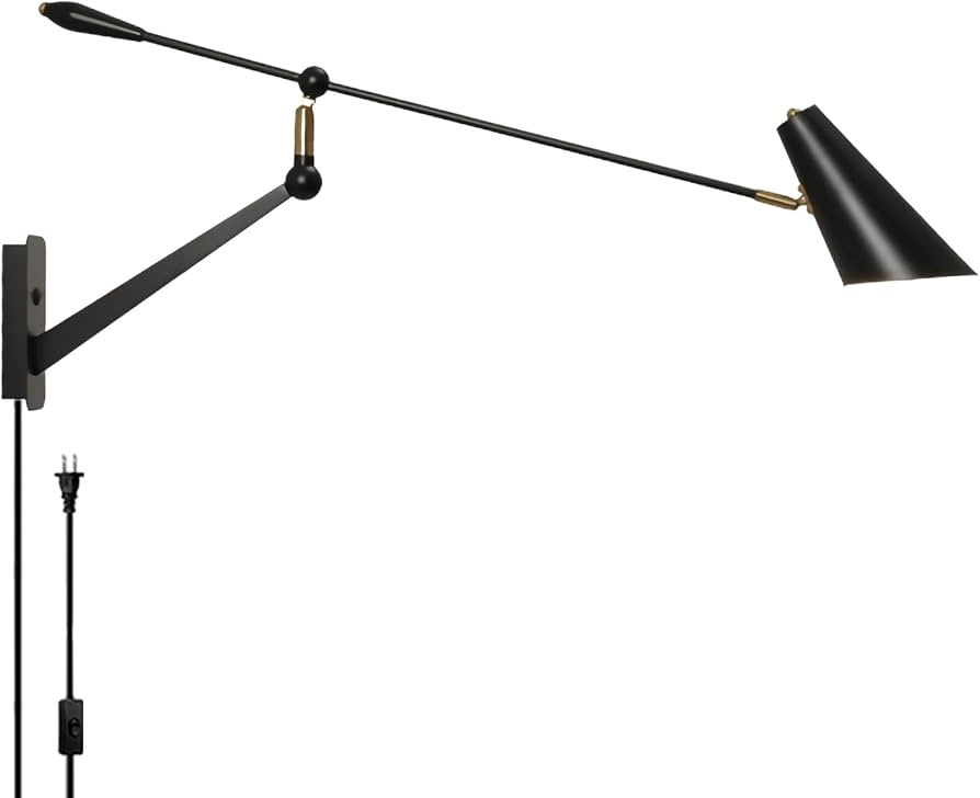 Adjustable Directional Plug in wall Light Swing arm, Unique Long Pole wall Lamps for Living Room ... | Amazon (US)
